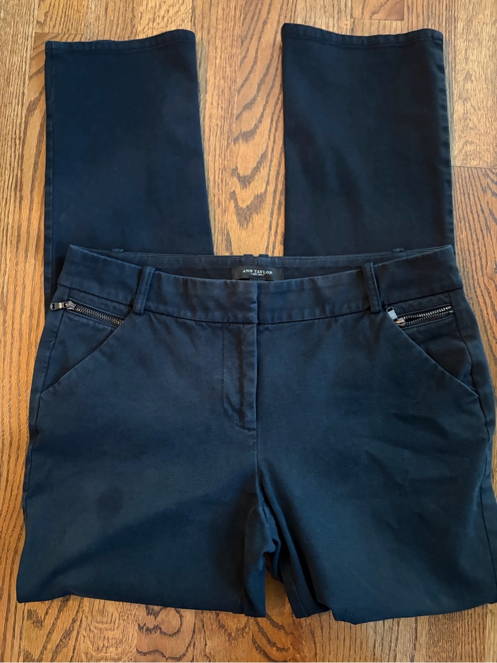 Ann Taylor Black Straight-Leg Pants with Zip Details